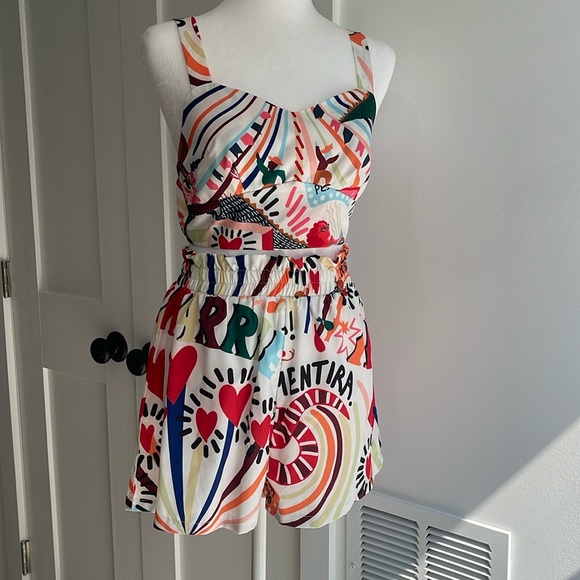 NEW Bad Bunny Concert Outfit top Shorts Set Colorful Rainbow Pride Stretchy S PR - Picture 1 of 6